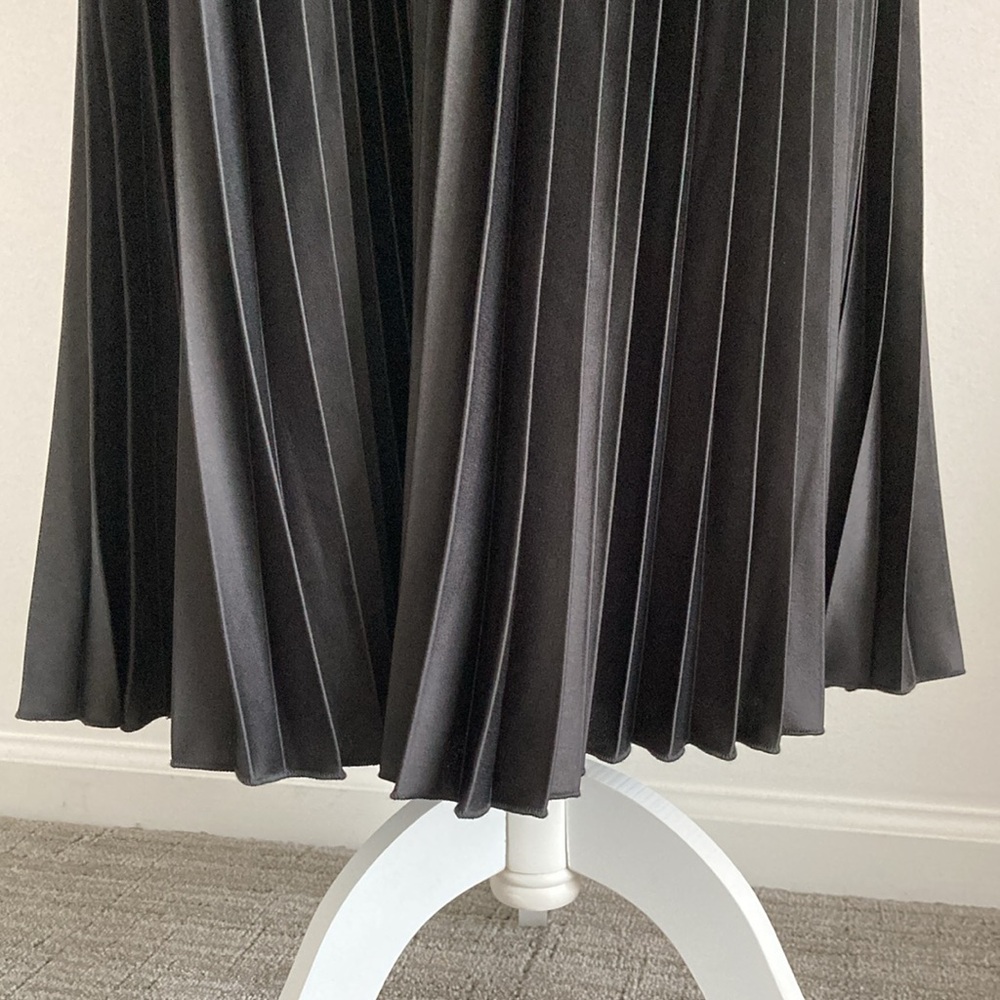 Sam Edelman Black Satin Plisse Pleated Midi Dress - Picture 8 of 13